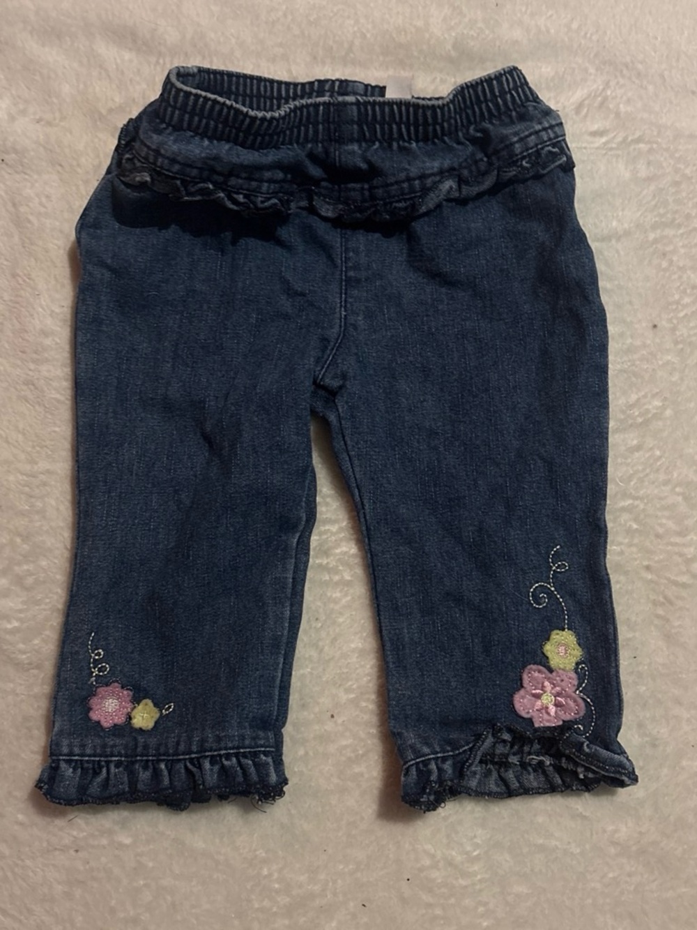 Toddler Dark Blue Denim Jeggings with Floral Embroidery